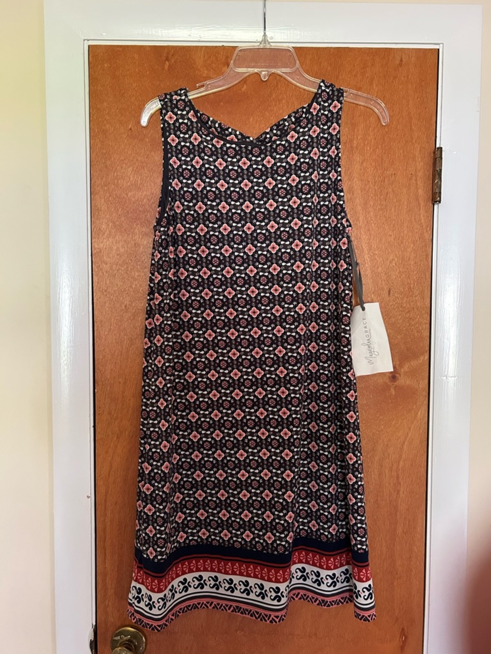 Sleeveless Printed Midi Dress in Black and Pink